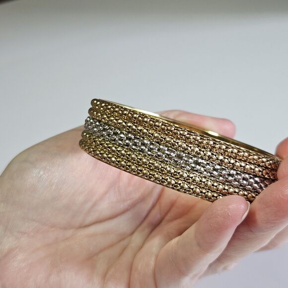 **Final Sale** Amrita Singh Totec Gold Tone Silver Tone Bangle Bracelet 7.75" - Picture 2 of 12